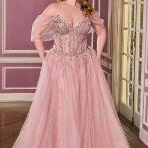 Plus size prom dress. Formal ball gown, mauve pink, navy blue, gold